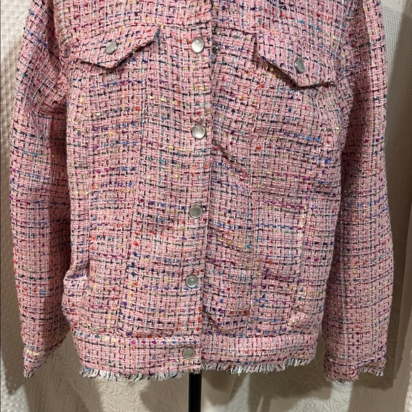Belle by Kim Gravel Girl Boss Boucle Rainbow Jacket in pink tweed, size XL, NWT - Picture 4 of 11